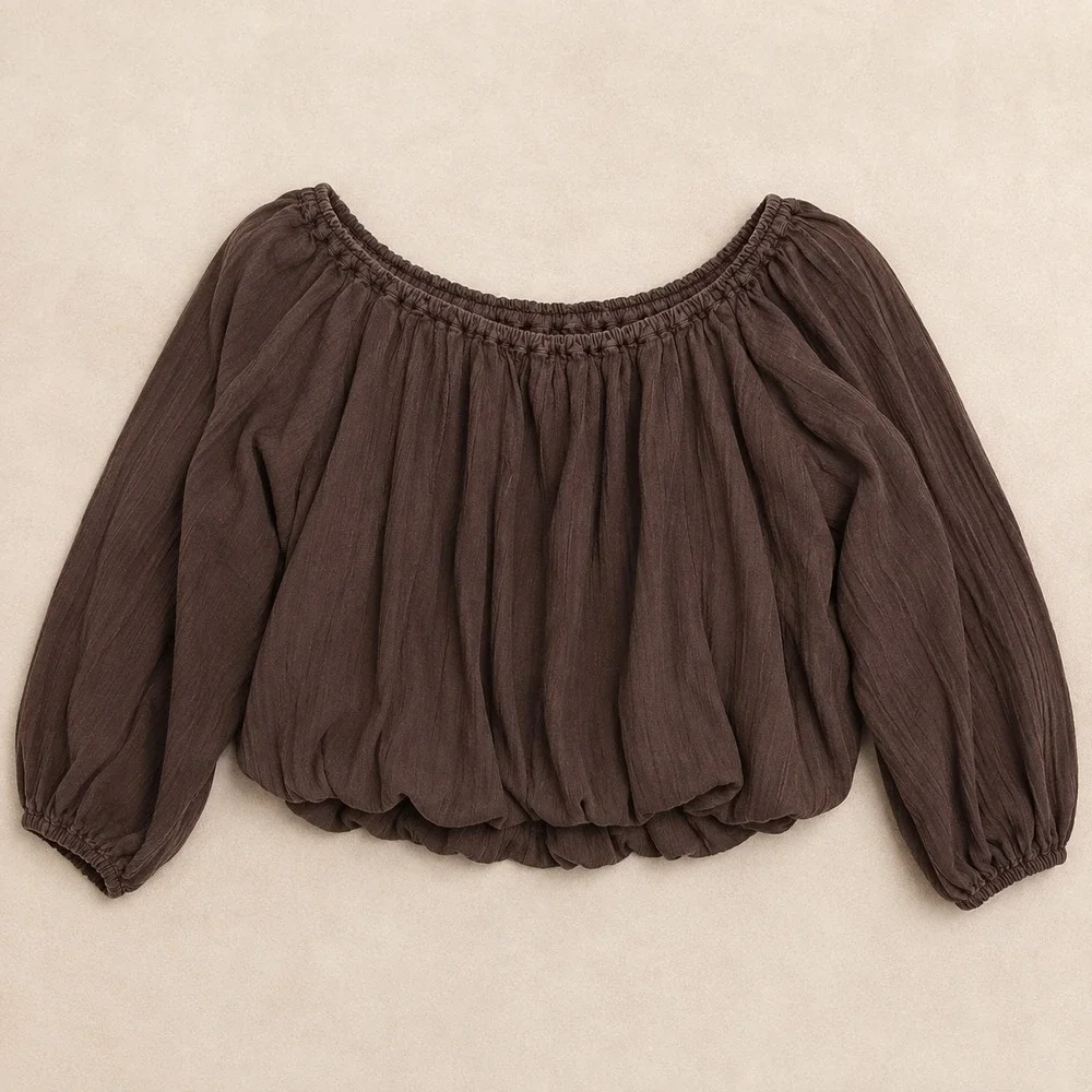 Free People We The Free All About The Bubble in French Roast Blouse XS